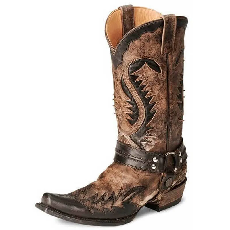 Rust Brown Embroidery Wild West Cowboy Boots