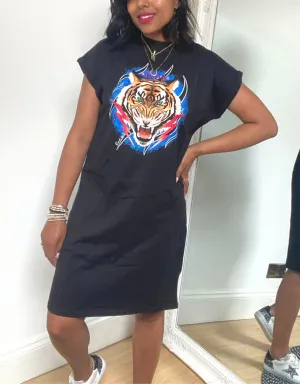 Sienna Black Tiger Print T Shirt Dress