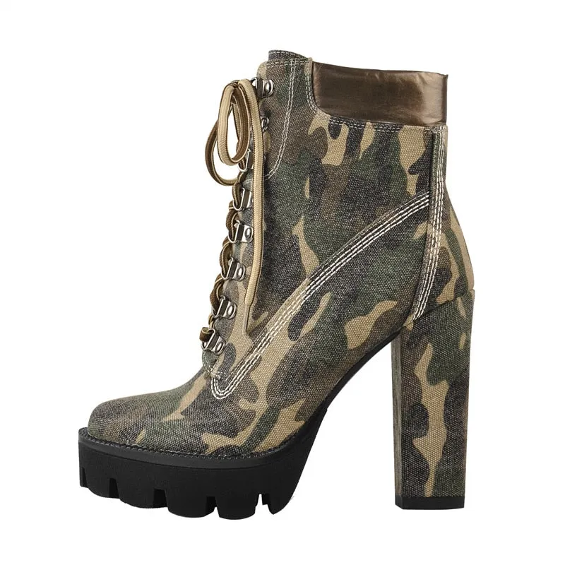 TEEK - Chunky Canvas Heel Ankle Boots