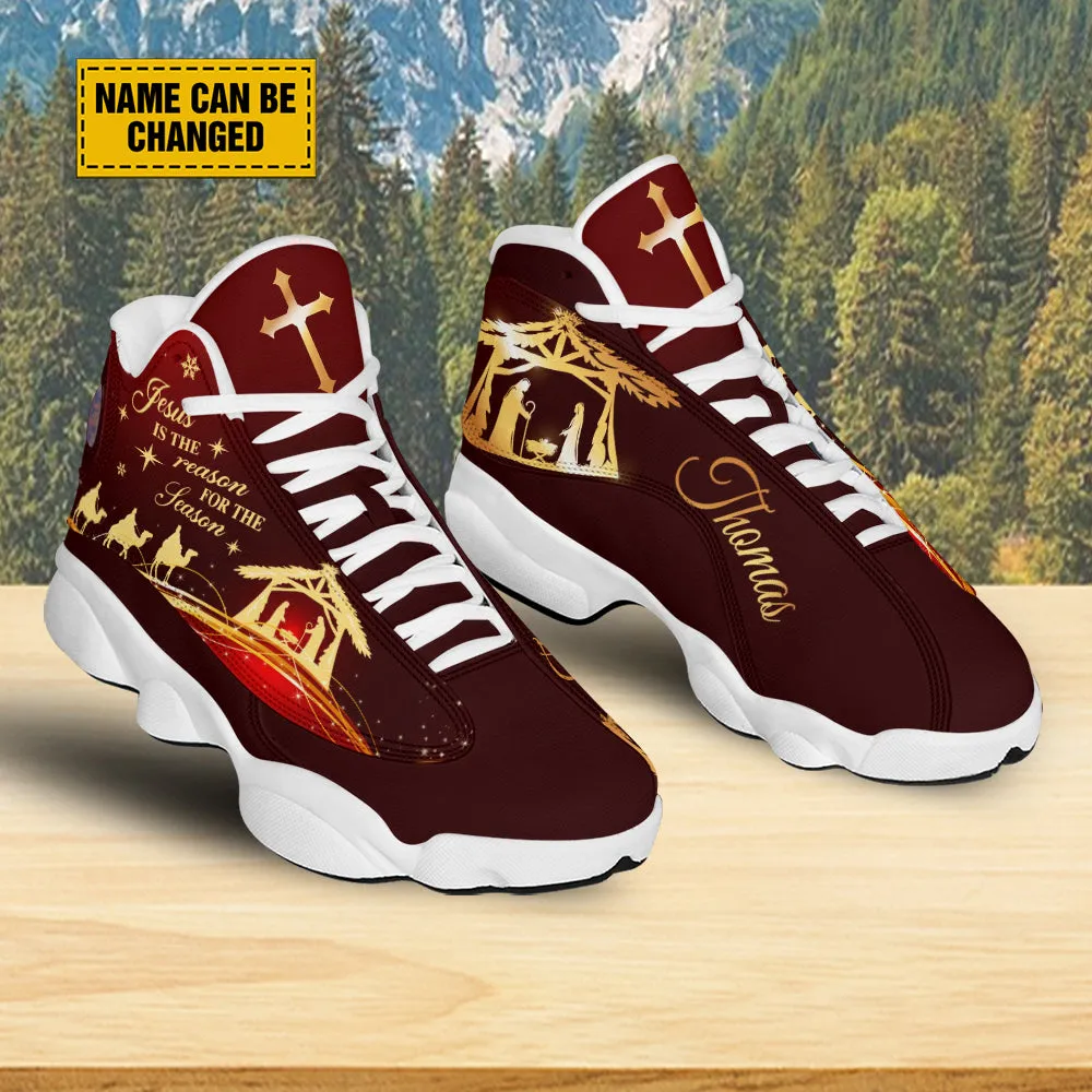 Teesdily | Customized Jesus Nativity Jesus Birth Christmas Basketball Shoes, Jesus Is The Reason For Season Xmas Unisex Shoes