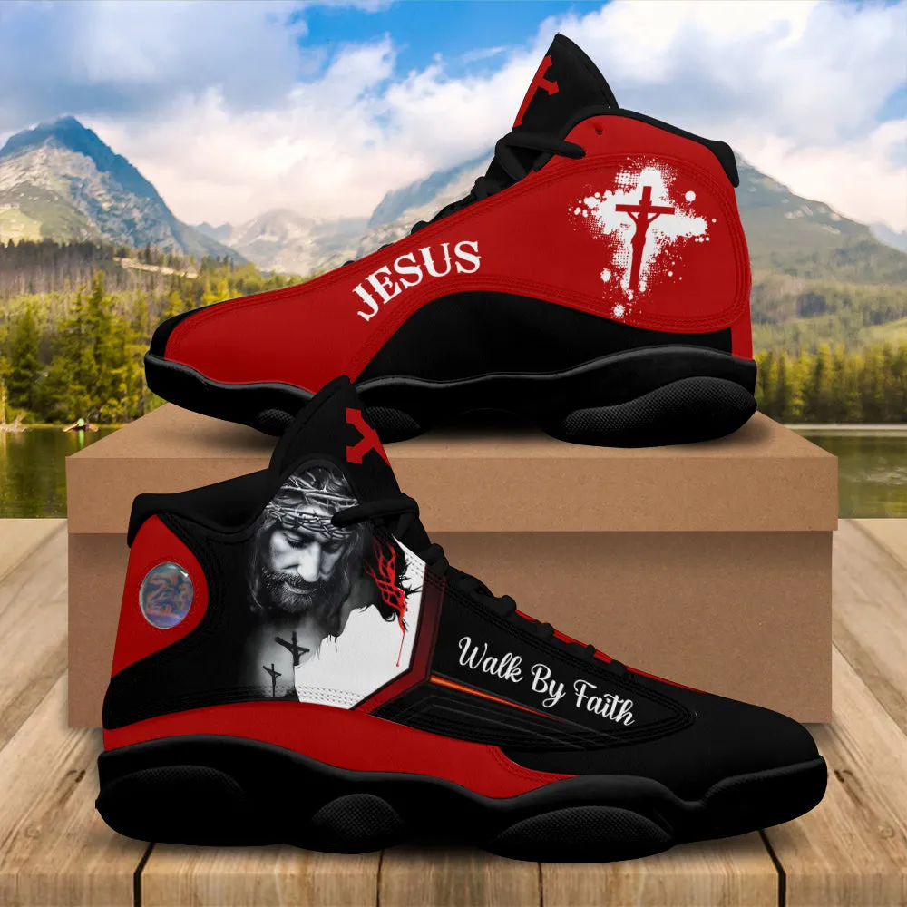 Teesdily | Jesus Art Basketball Shoes, Walk By Faith Running Shoes, Christian Religious Gift Unisex Shoes With Thick Soles