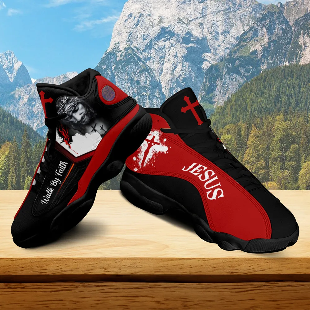 Teesdily | Jesus Art Basketball Shoes, Walk By Faith Running Shoes, Christian Religious Gift Unisex Shoes With Thick Soles