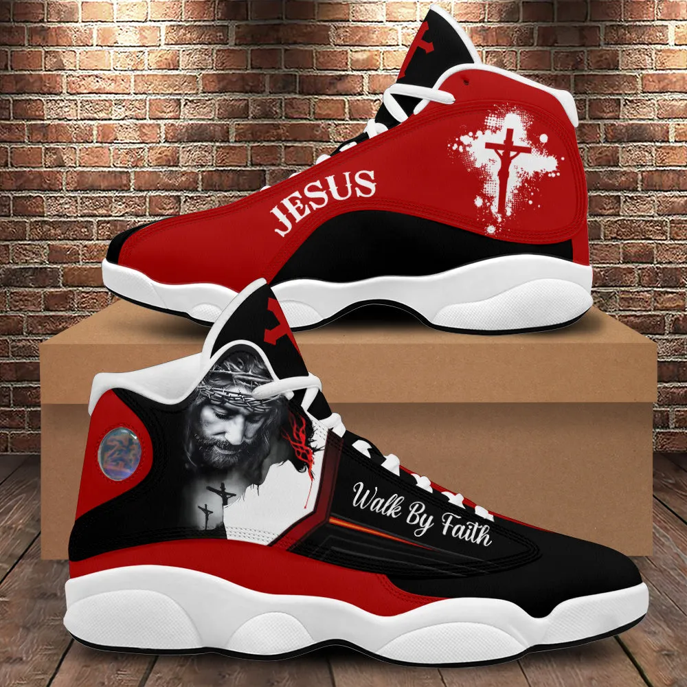 Teesdily | Jesus Art Basketball Shoes, Walk By Faith Running Shoes, Christian Religious Gift Unisex Shoes With Thick Soles