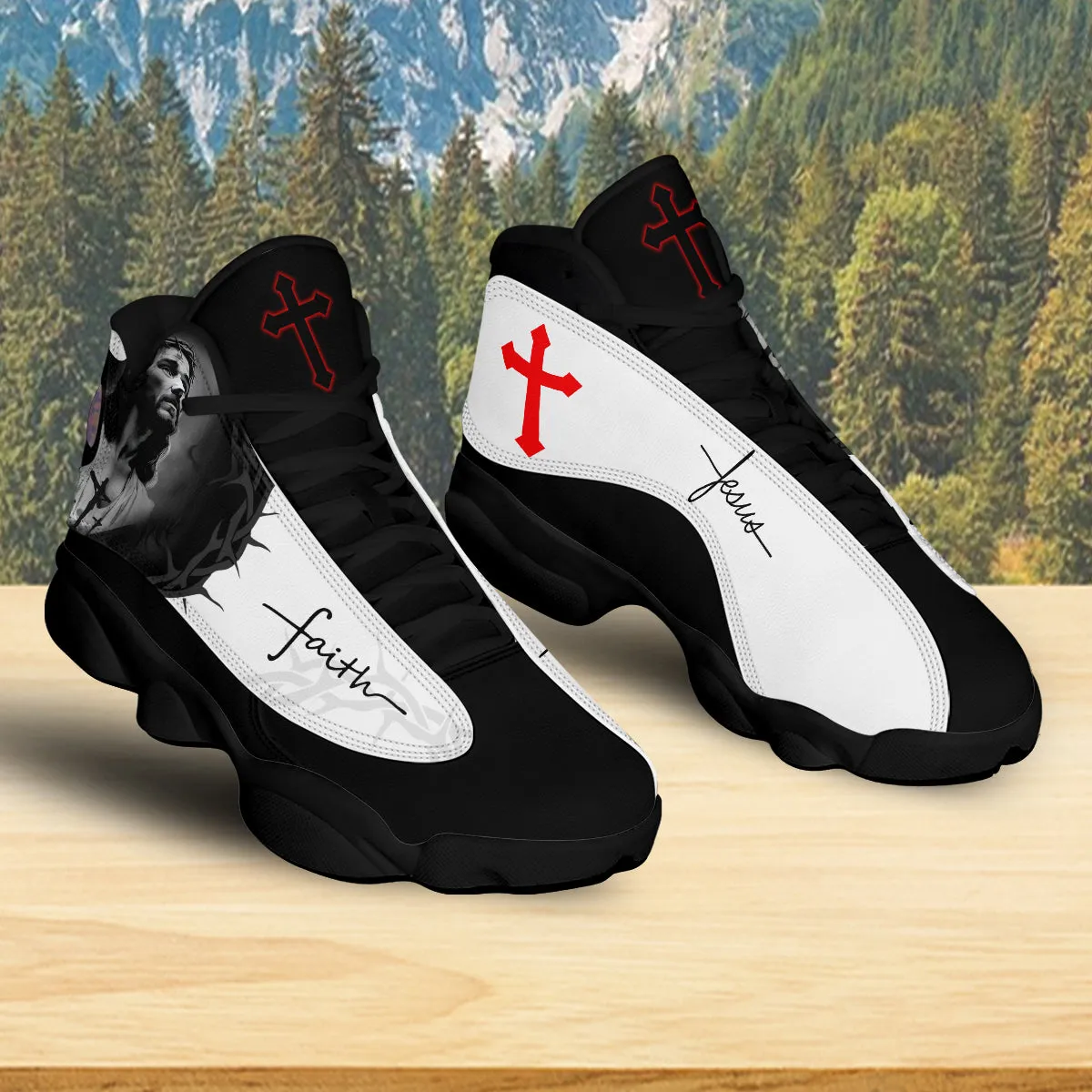 Teesdily | Jesus Art Faith Red Cross Basketball Shoes, Jesus Faith Running Shoes, Christian Unisex Basketball Shoes, Faith Believers Gifts