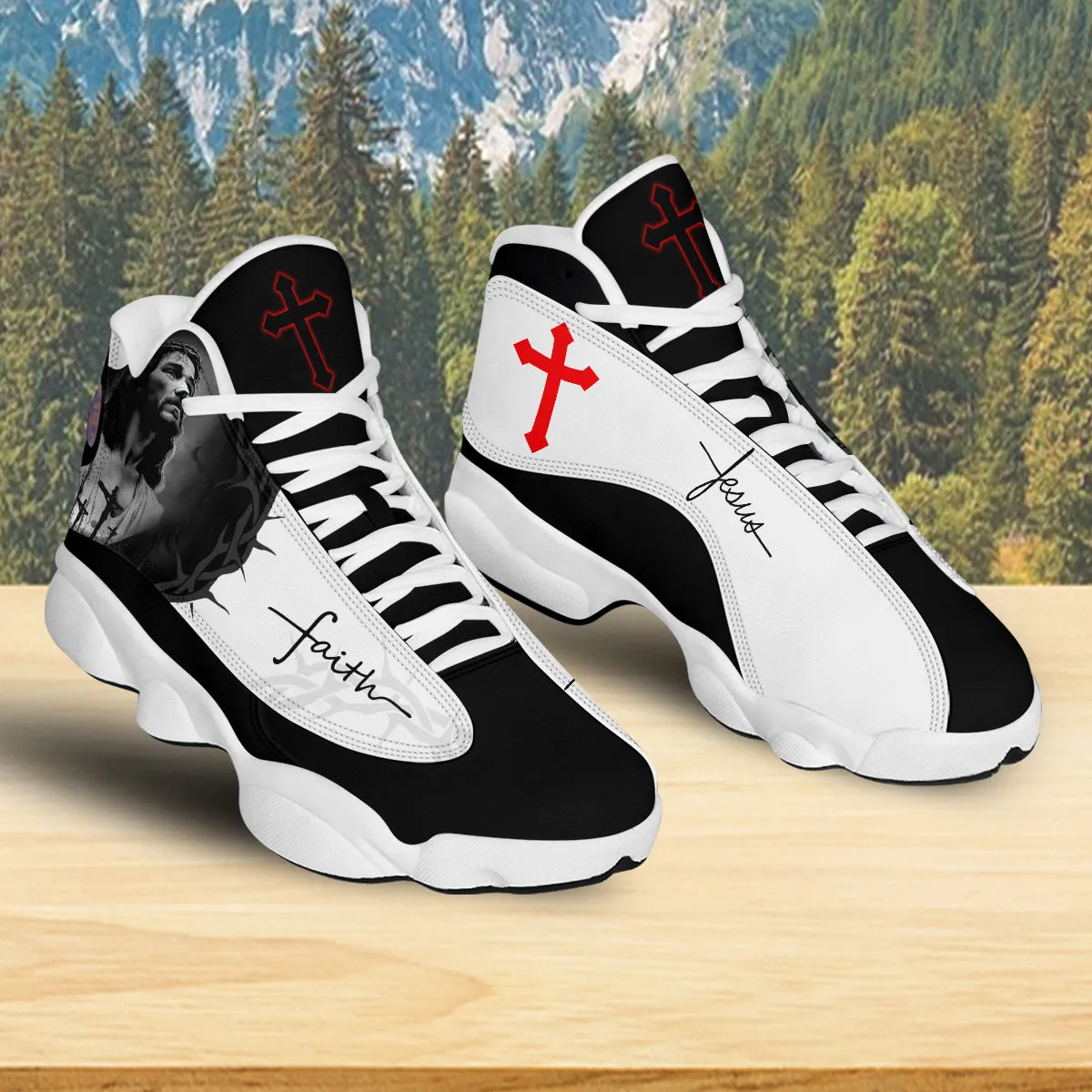 Teesdily | Jesus Art Faith Red Cross Basketball Shoes, Jesus Faith Running Shoes, Christian Unisex Basketball Shoes, Faith Believers Gifts