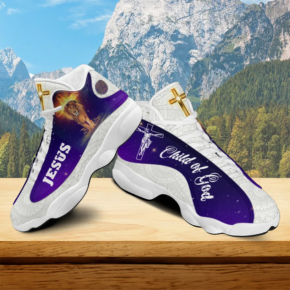 Teesdily | Jesus Lion Of Judah A Child Of God Basketball Shoes, Jesus Saves Shoes, Christian Unisex Basketball Shoes Gift