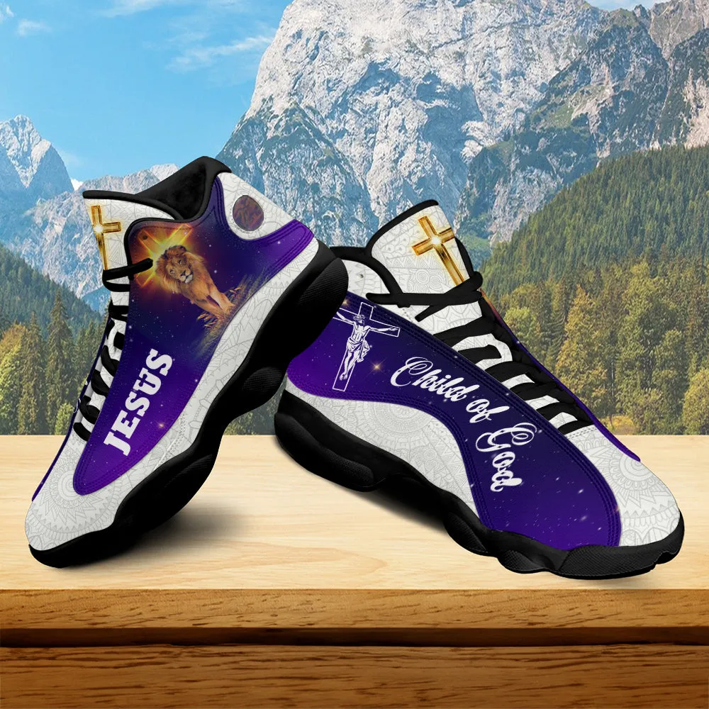 Teesdily | Jesus Lion Of Judah A Child Of God Basketball Shoes, Jesus Saves Shoes, Christian Unisex Basketball Shoes Gift