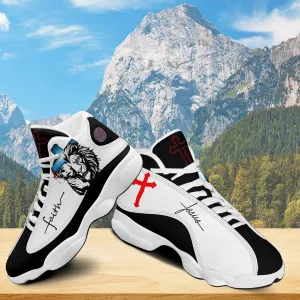 Teesdily | Jesus Lion Of Judah Art Cross Basketball Shoes, Jesus Faith Running Shoes, Christian Unisex Basketball Shoes, Faith Believers