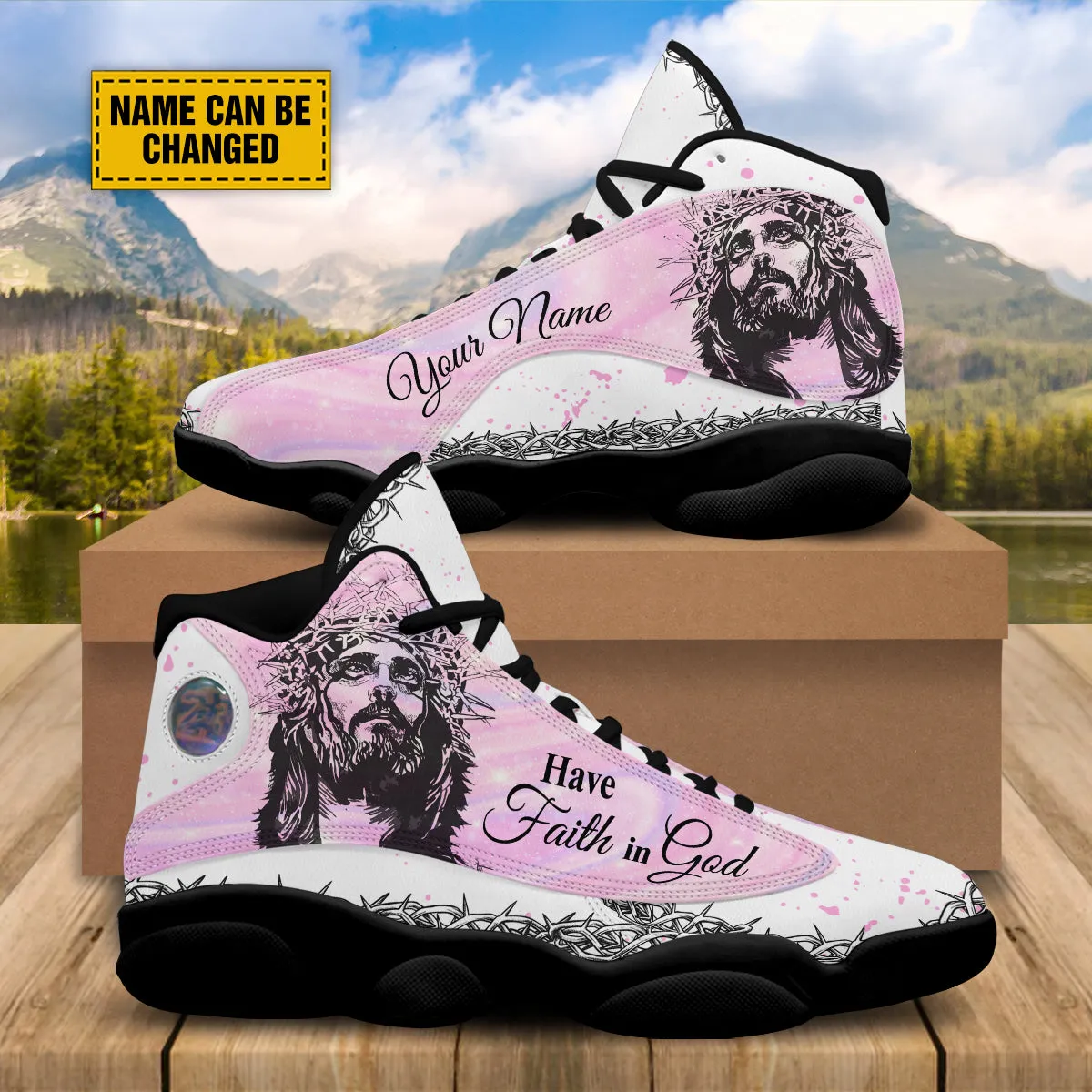 Teesdily | Personalized Have Faith In God Pink Jesus Basketball Shoes, God Lover Religious Gifts Unisex Basketball Shoes