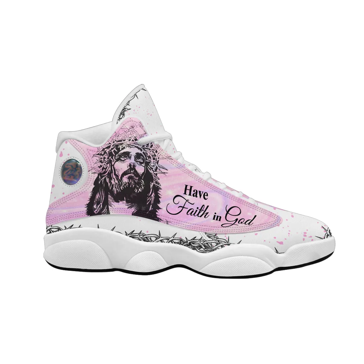 Teesdily | Personalized Have Faith In God Pink Jesus Basketball Shoes, God Lover Religious Gifts Unisex Basketball Shoes