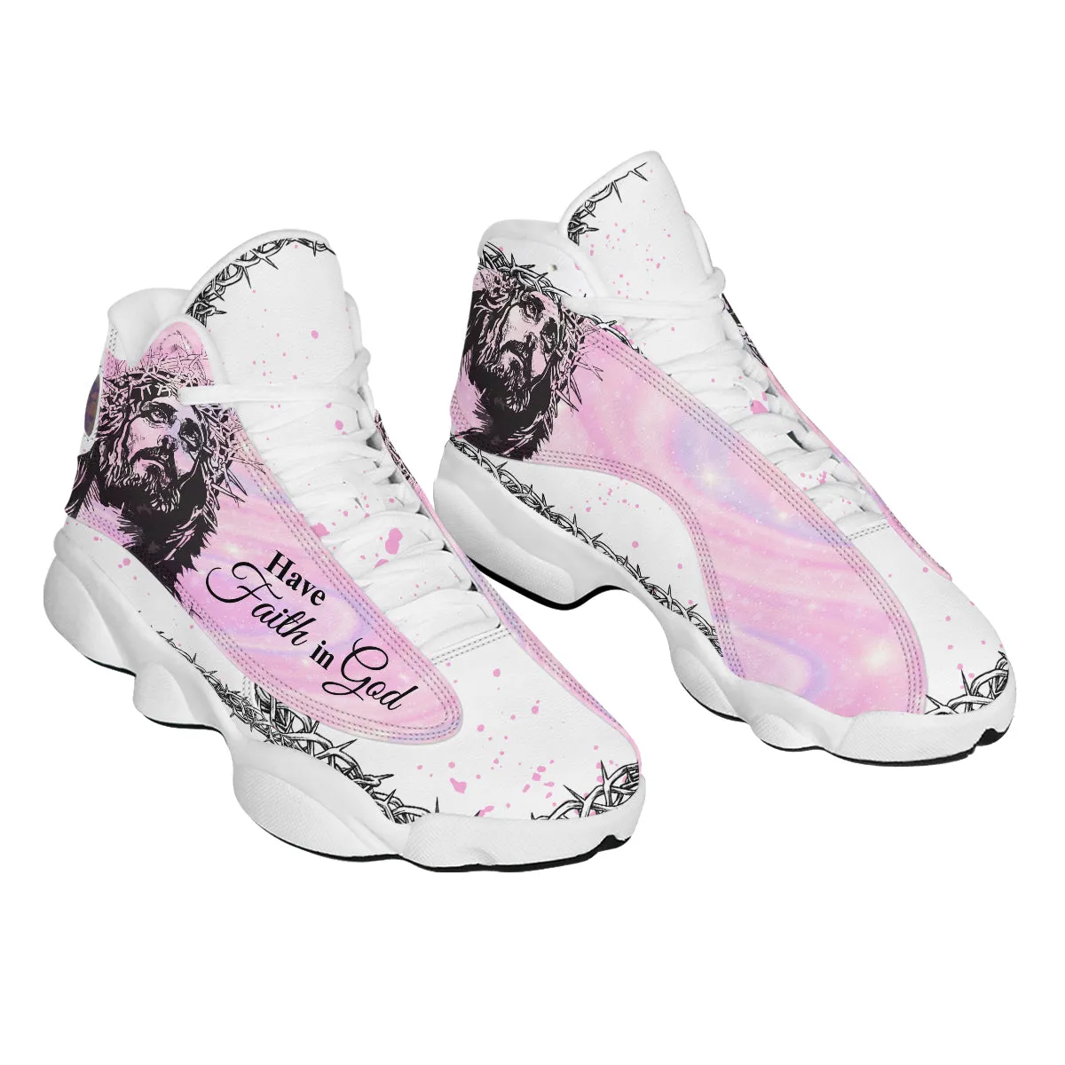 Teesdily | Personalized Have Faith In God Pink Jesus Basketball Shoes, God Lover Religious Gifts Unisex Basketball Shoes