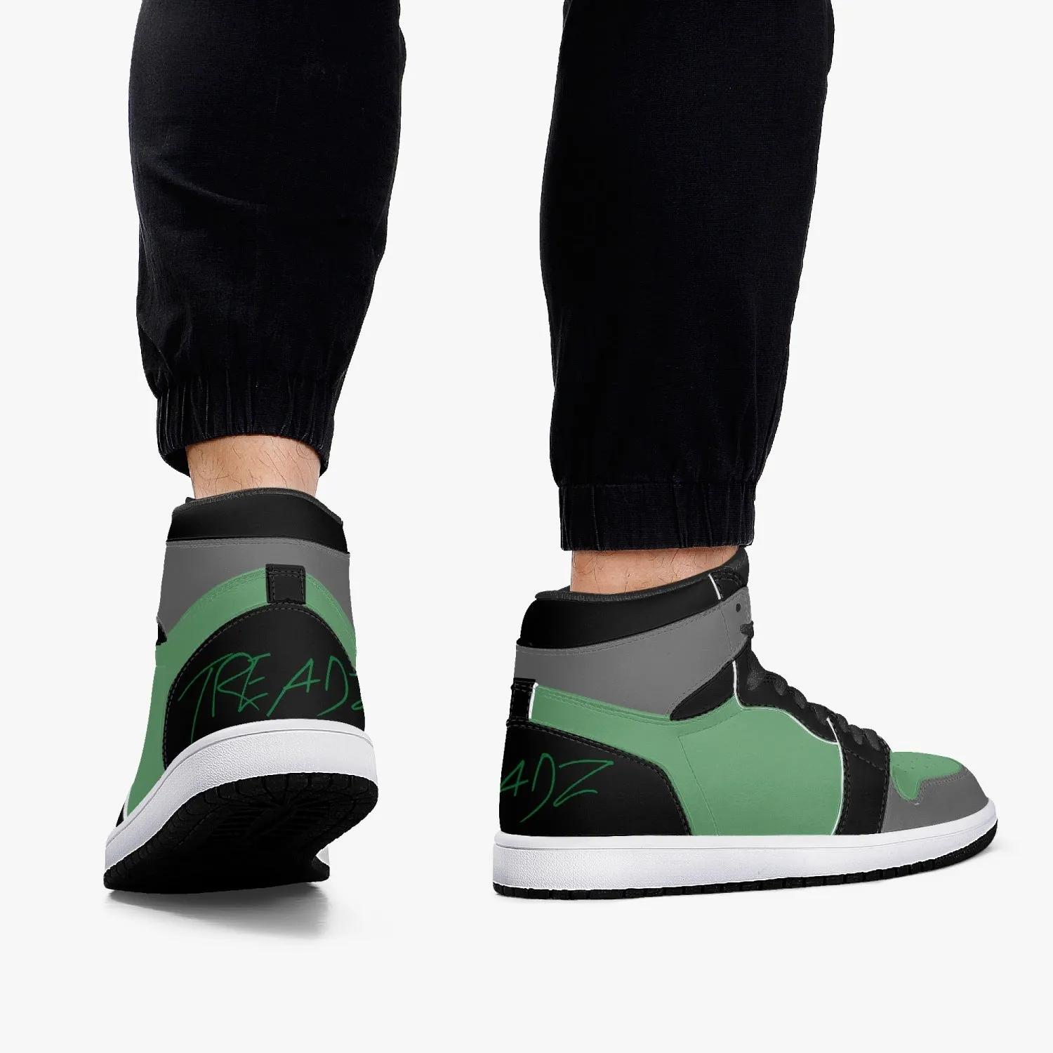 TREADZ New Black and Green High-Top Leather Sneakers