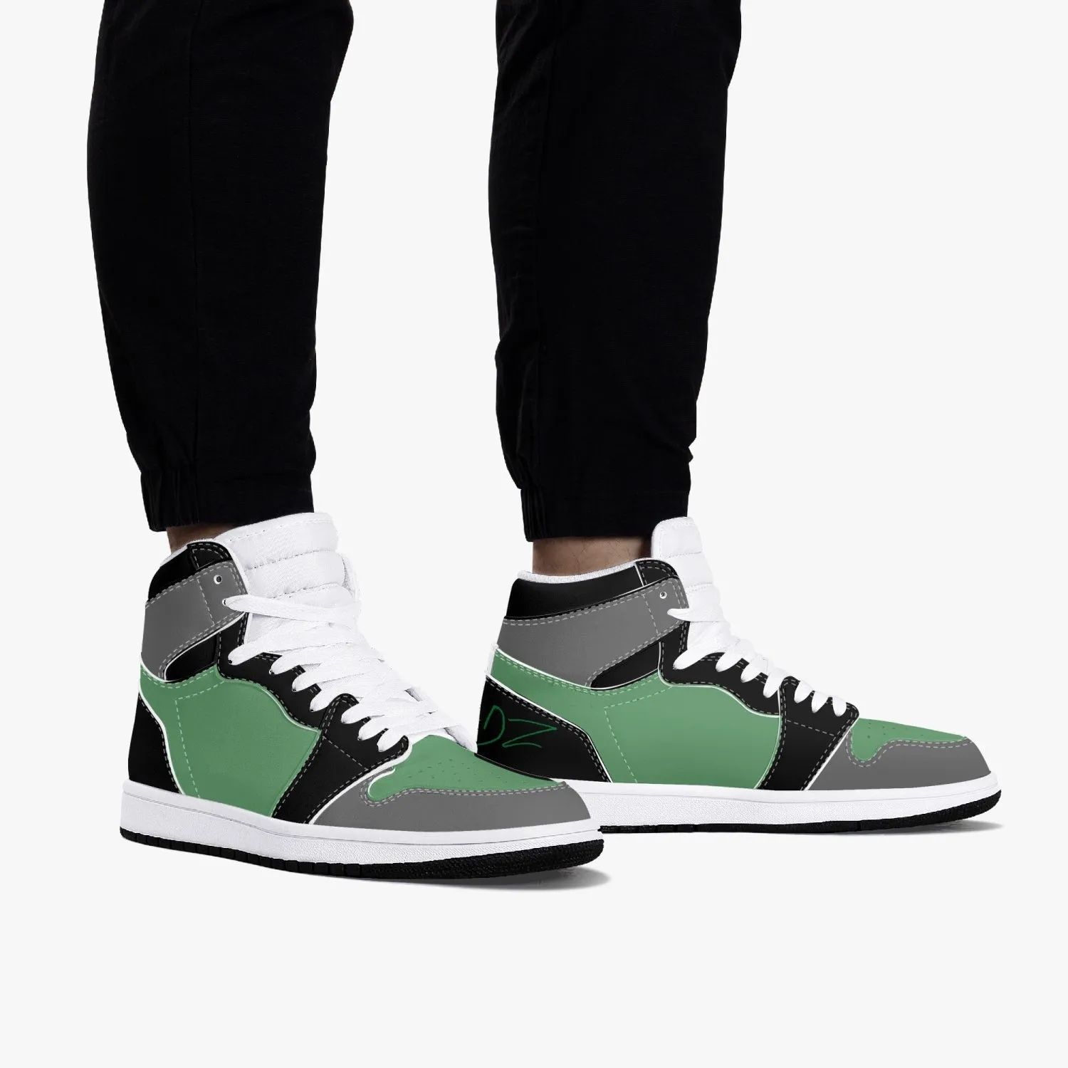 TREADZ New Black and Green High-Top Leather Sneakers