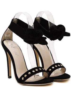 Trendy Bow Black Stiletto Heel Sandals