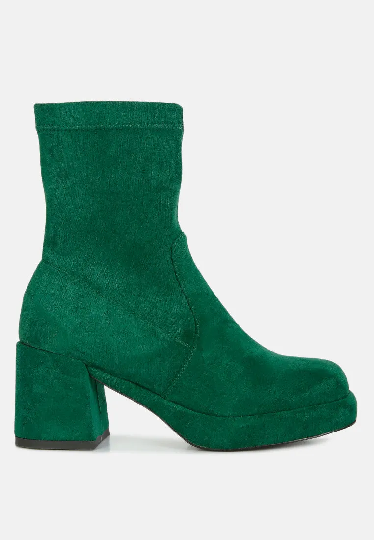 TWO-CUBES Dark Green Suede Platform Ankle Boots