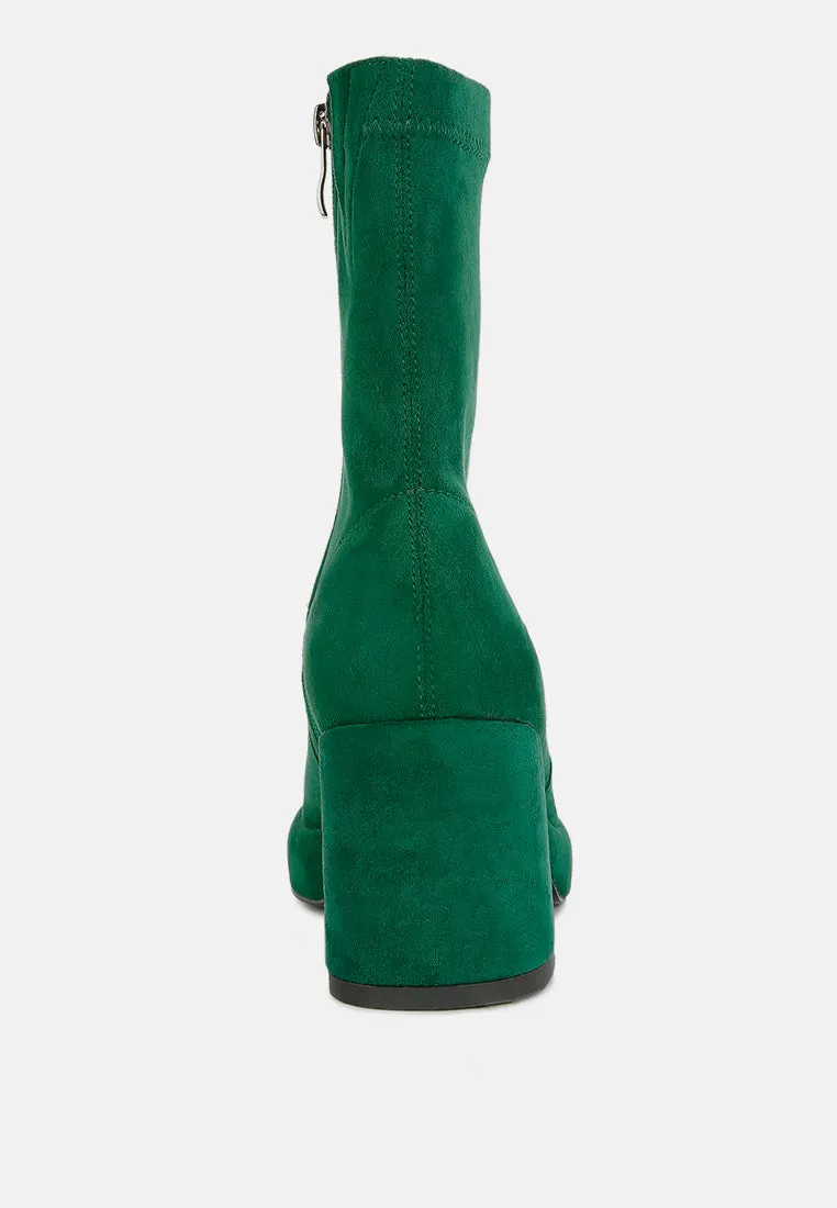 TWO-CUBES Dark Green Suede Platform Ankle Boots