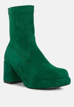 TWO-CUBES Dark Green Suede Platform Ankle Boots