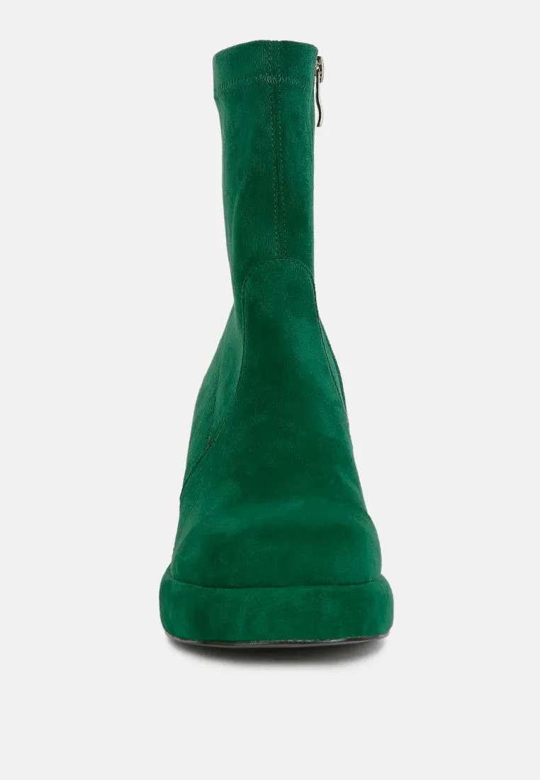 Two-Cubes Suede Platform Ankle Boots | Green or Black | London Rag