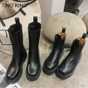 Women Ankle Boots PU Leather Woman Shoes Brand Designer Chelsea Boot Female Platform Slip On Short Boot Lady Fashion Shoe Autumn