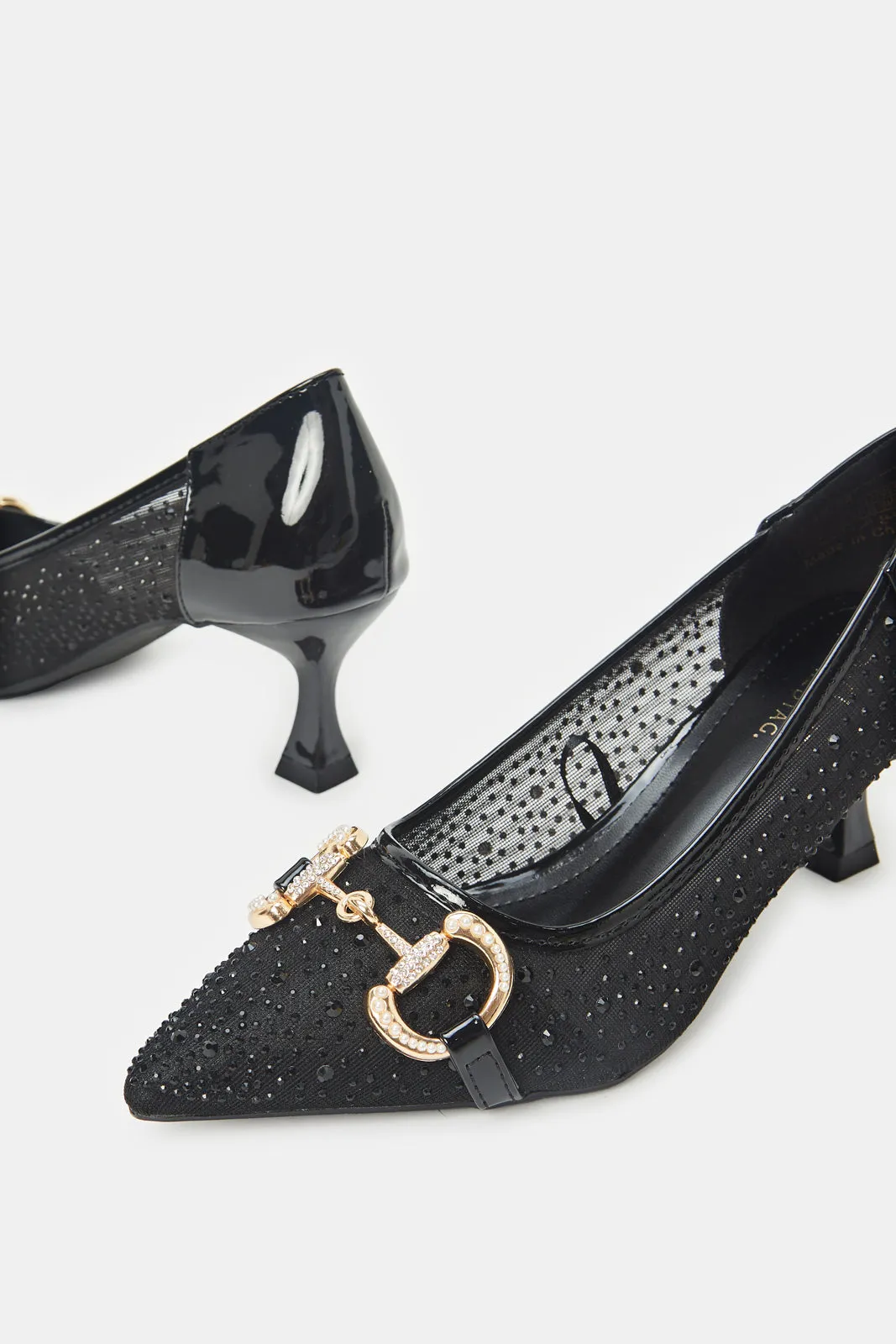 Women Black Embellished Court Heels