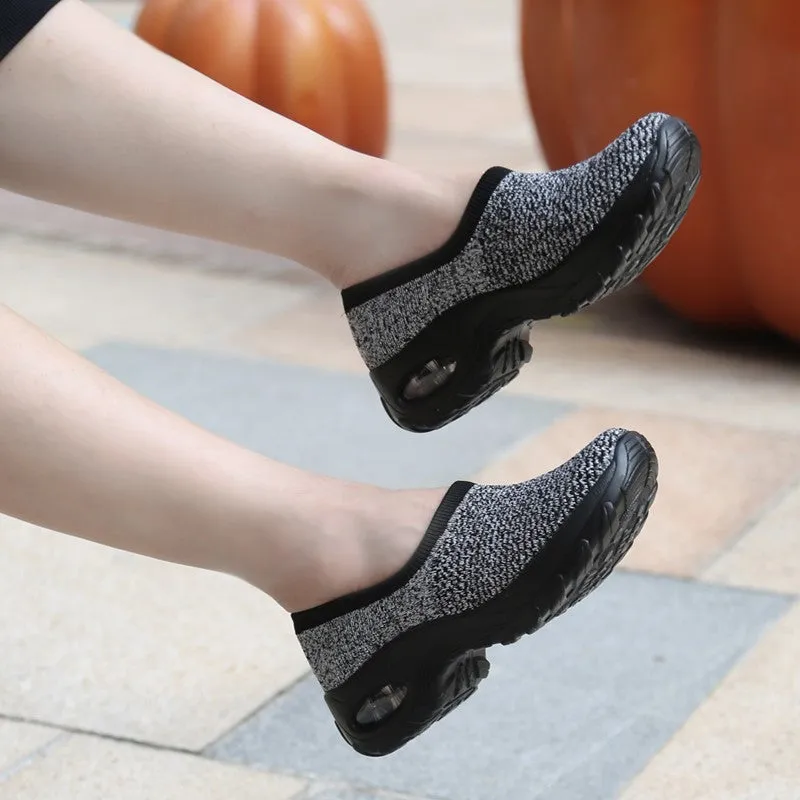 Women's air cushion linen fabric anti-skid fashion heel loafers