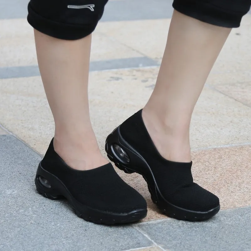 Women's air cushion linen fabric anti-skid fashion heel loafers